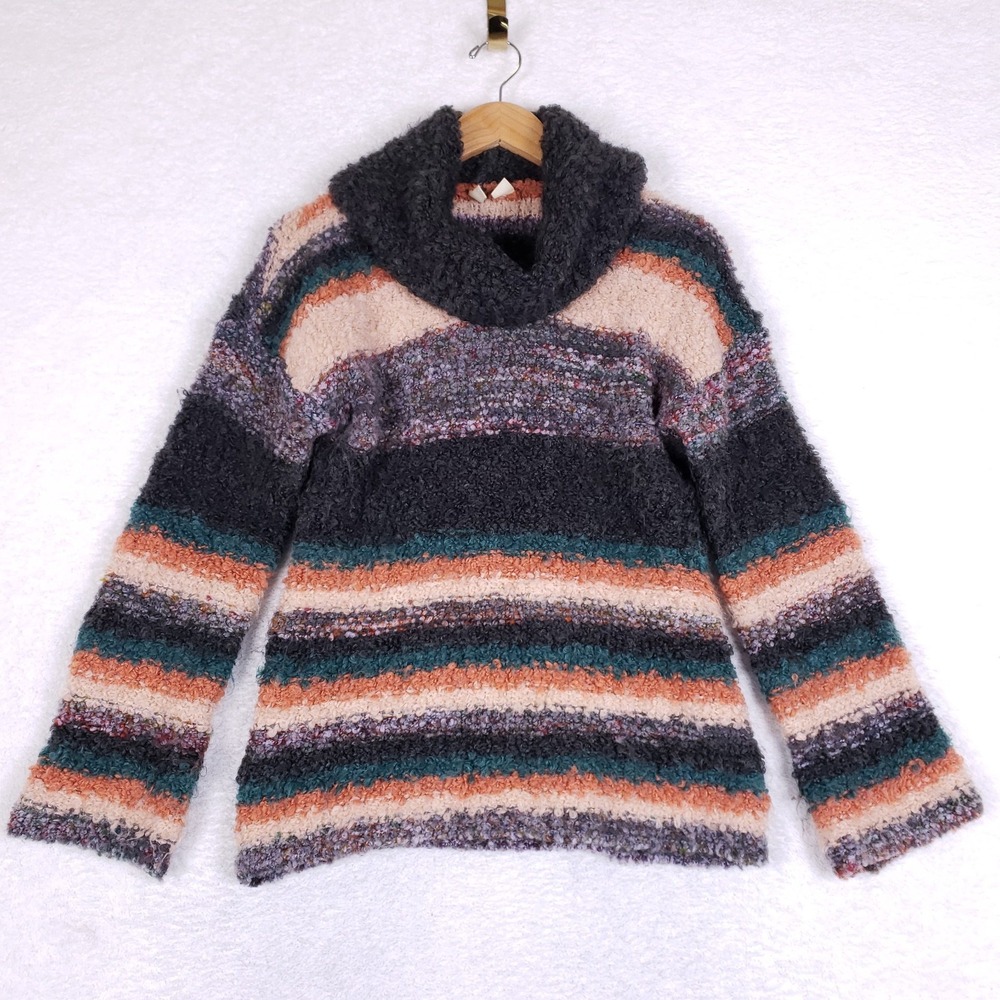 MOTH Anthropologie Sweater XS Cowl Neck Striped Mohair Wool Knit Italy Bell Slee